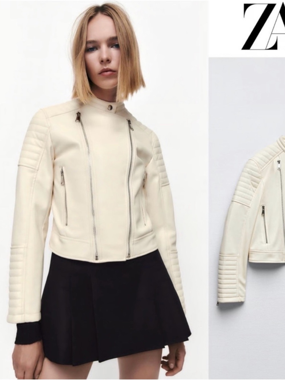 Zara Bloggers Favorite Faux Leather  Fitted Jacket Cream Size XS NWT